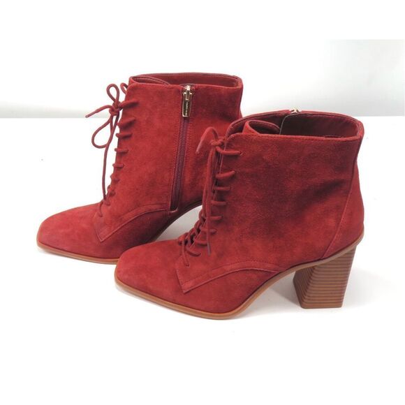 Vince Camuto Dreveri Lace Up Red Suede Leather Ankle Boots Women 11 - Picture 3 of 9